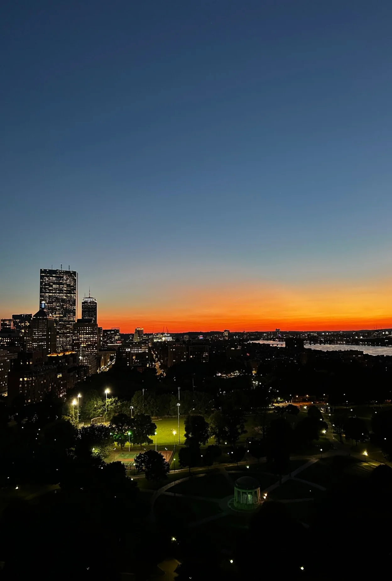 Boston skyline photograph: sunset over the common.
