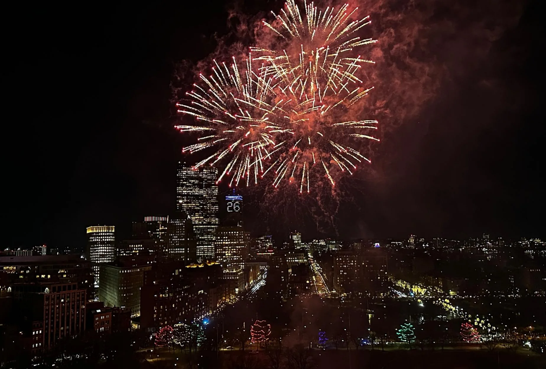 Boston skyline photograph: fireworks.